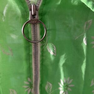 Green Sheer zipper top with flocked flower print